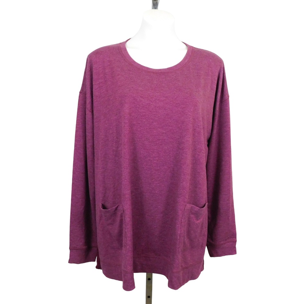 LOGO Lounge by Lori Goldstein Relaxed Top w/ Woven‎ Back, Burgundy, Larg